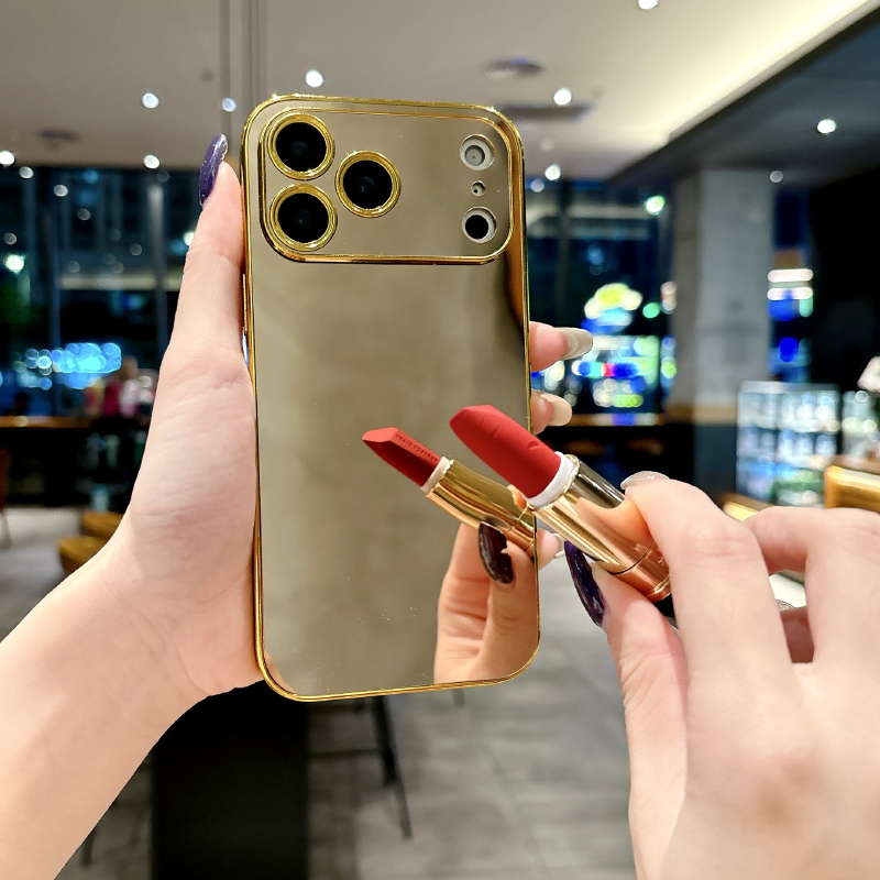 Luxury Skincare Products - 高級無地耐衝撃メイクアップミラー付きスマホケース iPhone 17 Pro Max 15