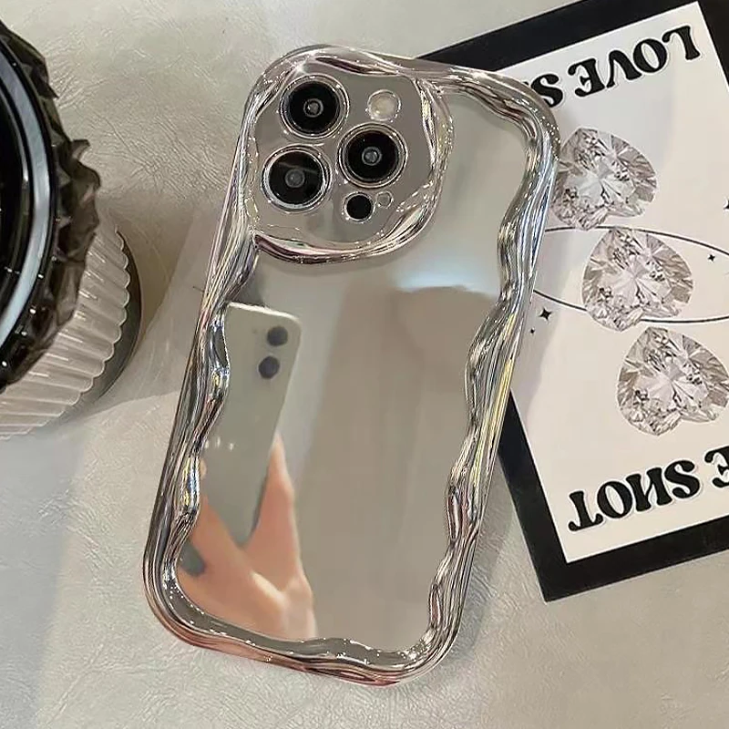 Luxury Skincare Products - 高級カーリーウェーブメッキメイクアップミラーケース iPhone 16 15 14 13
