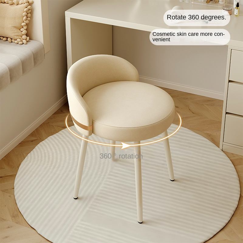 Luxury Skincare Products - ファッショナブルなクリーム色のバンドバックレーシングメイクアップチェア - 女の子の寝室に最適な高級ヨーロピアンメイクアップスツール、電源不要